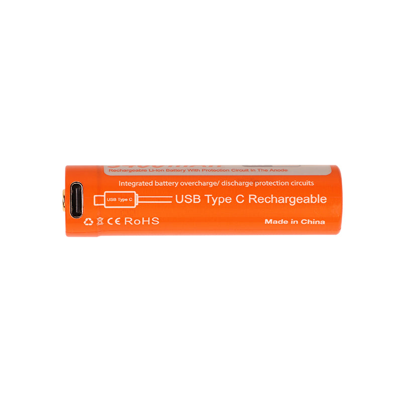 OrcaTorch 18650 USB Type-C充電式バッテリー3400mAh