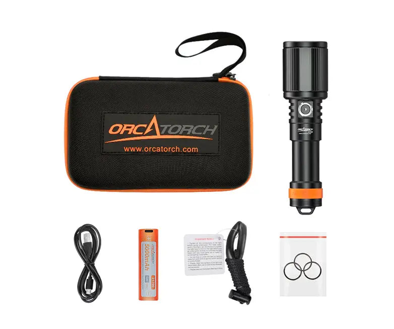 OrcaTorch D720 Long Beam Dive Light 1300m Beam Angle Adjustable