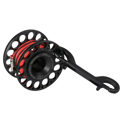 Phantom 2.0 30M Scuba Diving Finger Spool Reel with 316 Stainless Steel Black Double Ended Clip for Underwater Water Sport OrcaTorch Dive Lights