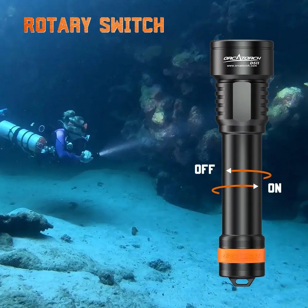 511 rechargeable flashlight battery sub-c OrcaTorch D511 2200 Lumens Dive Torch