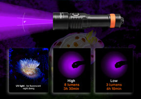 OrcaTorch D530 1300 Lumen Tauchlampe für Taucher 8 Grad Super Focus Abstrahlwinkel
