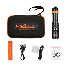 OrcaTorch D530 1300 Lumens Dive Light for divers 8 Degree Super Focus Beam Angle