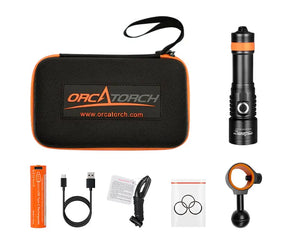 OrcaTorch D530V Red Diving Light 160 Lumens for Underwater Photography 18650 Battery