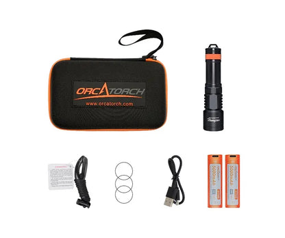 OrcaTorch D700 Diving Flashlight Max 1700 Lumens for Underwater Adventures 21700 Battery