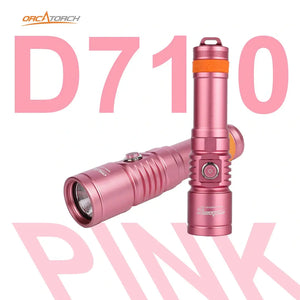OrcaTorch D710 Pink Scuba Diving Light Max 3000 Lumens 21700 Battery