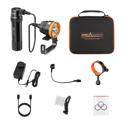 OrcaTorch FlexDive True Modular Dive Light Max 8000 Lumens, Dual Beam Spot and Flood In One for Technical Diving and Underwater Photography