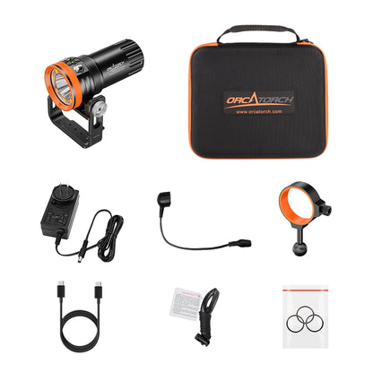 OrcaTorch FlexDive True Modular Dive Light Max 8000 Lumens, Dual Beam Spot and Flood In One for Technical Diving and Underwater Photography