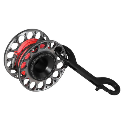 Phantom 2.0 30M Scuba Diving Finger Spool Reel with 316 Stainless Steel Black Double Ended Clip for Underwater Water Sport OrcaTorch Dive Lights