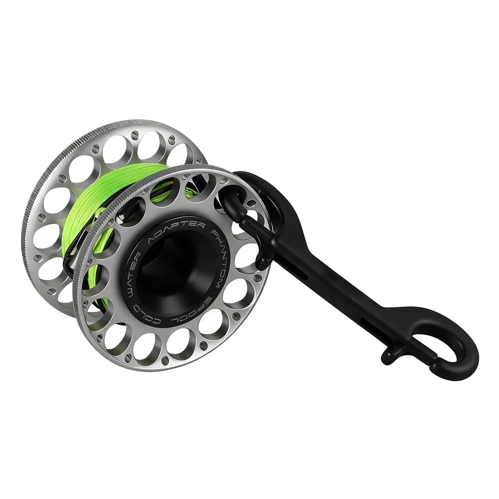 Phantom 2.0 30M Scuba Diving Finger Spool Reel with 316 Stainless Steel Black Double Ended Clip for Underwater Water Sport OrcaTorch Dive Lights