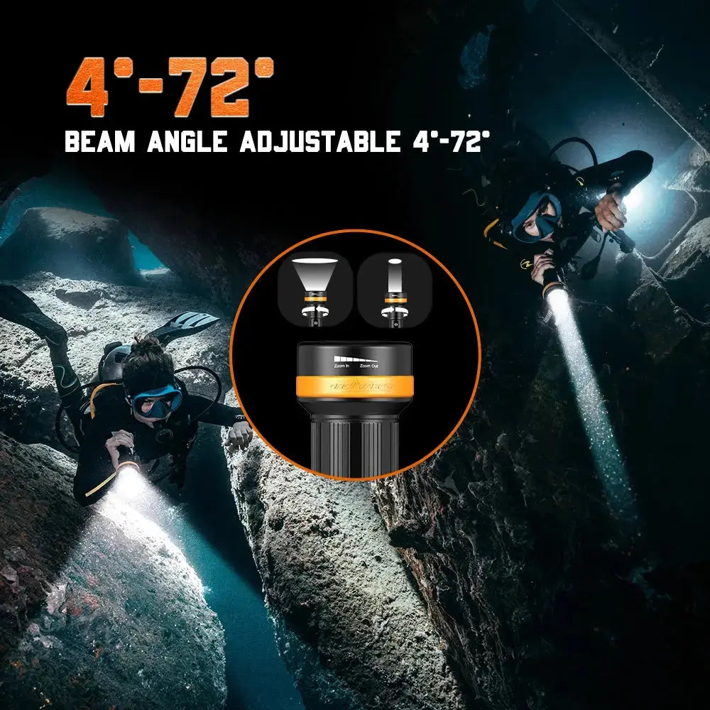 OrcaTorch ZD710 MK2 ズーム可能なダイビング ライト ビーム角度 4°-72