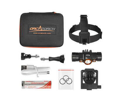 OrcaTorch Mazu TD01 Dual-Color Dive Headlamp Max 1200 Lumens 18650 Battery