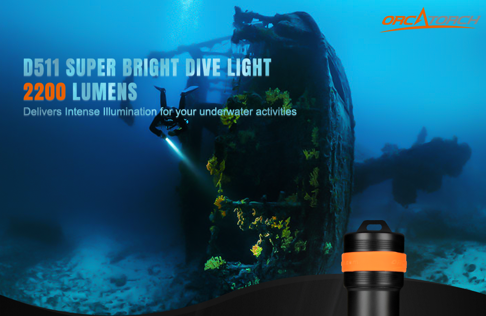 OrcaTorch D511 Dive Torch Max 2200 Lumens for Underwater Activities - OrcaTorch Dive Lights